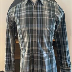 Hugo Boss Grey and Blue Plaid Shirt